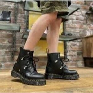 NEW Dr. Martens Black 1460 Bex Stud Leather Platform Boots, Size 8 Women’s